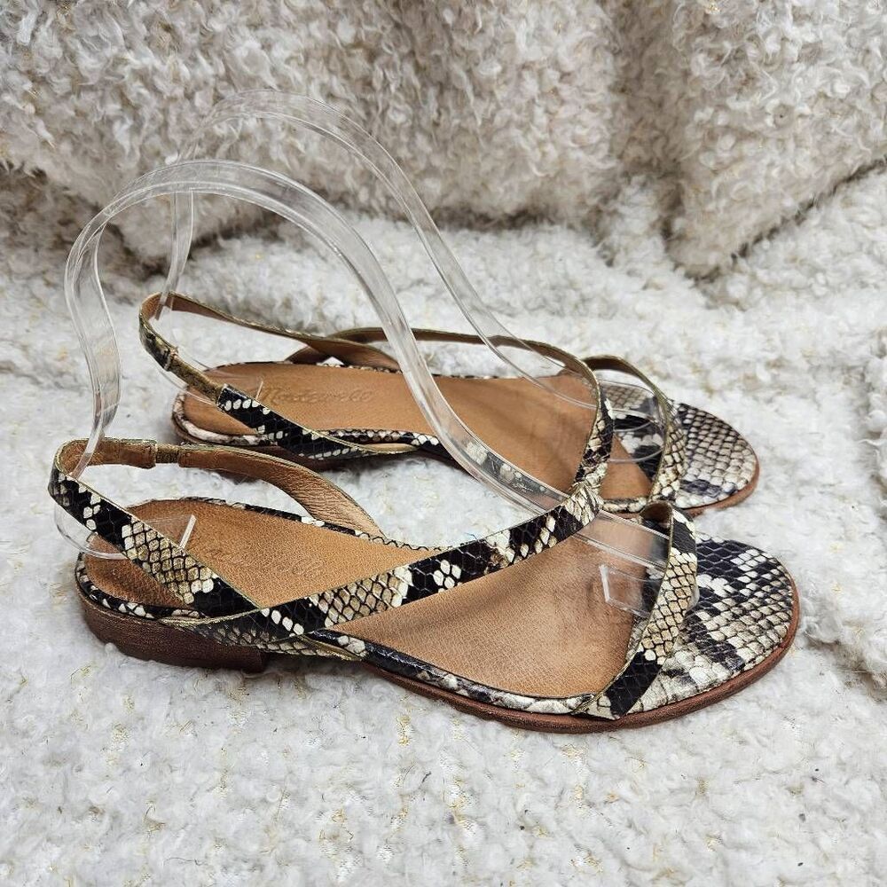Madewell Heidi Snakeskin Leather Slingback Sandals sz 6.5‎